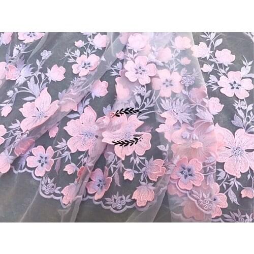 GLace 1Y/lot Transparent soft mesh pink flower sewing fabric for women dress wedding decoration TX1456