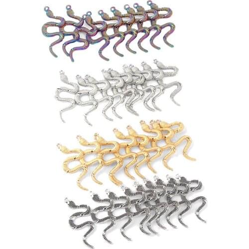 10Pcs/lot Multicolor Snake Shape Alloy Charms Python Animal Metal Pendant For Necklace DIY Accessories Jewelry Making Wholesale