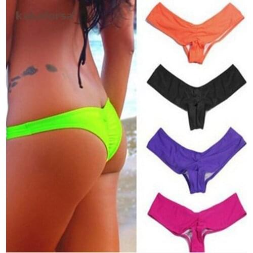 Kakaforsa Sexy Solid Thong G-string Bikini Brazilian Swimming Suits Thong Biquini Women Beach Bathing Suit Monokini Bikinis