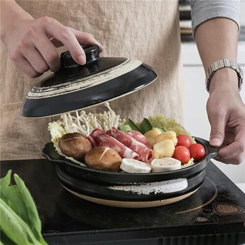 Ceramic Casserole Japanese Style Black Small Soup Pot Clay Cookware Big Saucepan Home Kitchen Cooking Supplies Stewpan Stew Pot