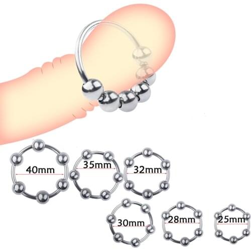 6 Beads Penis Rings Metal Stainless Steel Cock Rings Delay Ejaculation Penis Lock Sex Toy For Men 25mm 28m 30mm 32mm 35mm 40mm