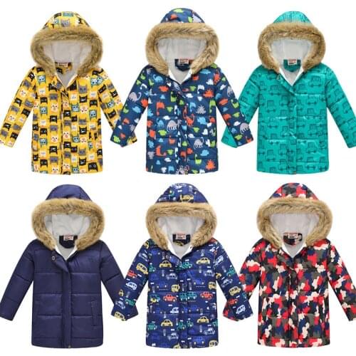 Fashion Autumn Winter Jacket For Boys Kids Children Fur Hooded Cotton Padding Jacket Warm Outerwear Coat For 2 4 6 10 Years Boys