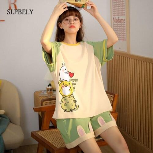 SLPBELY Summer Womens Pajama Sets Comfortable Homewear Lovely Cartoon Dajamas Short-Sleeved Shorts Sleeping Shirt Home Wear
