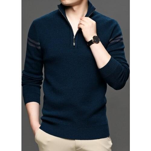 Man Zipper Jumper Pure 100% Merino Soft Wool Thick Sweater Winter Cashmere Sweaters Long Sleeve Male Slim Free Shipping