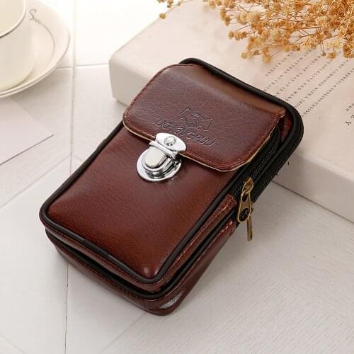 Men Vintage Faux Leather Fanny Rucksack Pack Zipper Waist Bag Belt Clip Pouch