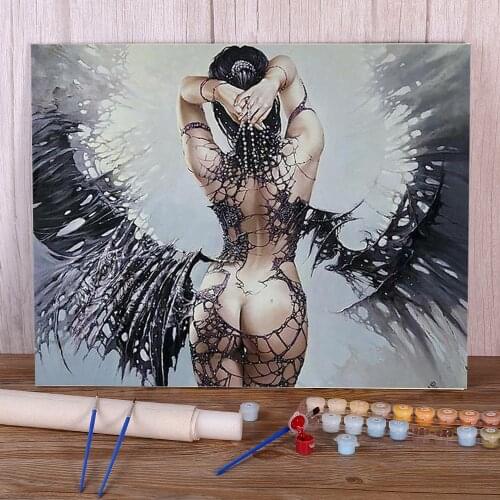 Black Angel Beauty Painting By Numbers Complete Kit Acrylic Paints 40*50 Paiting By Numbers New Design For Children Handiwork