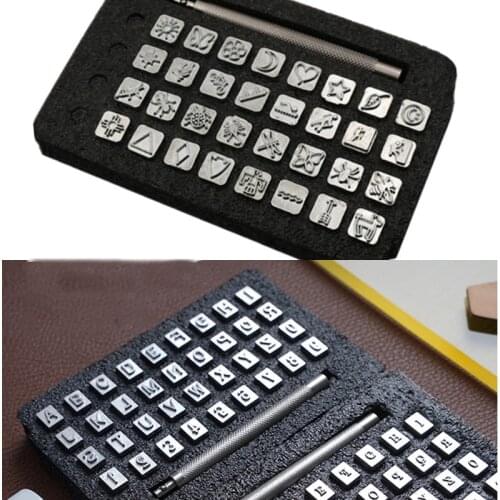 DIY Leather Stamping Tool Set,37 Metal letters and numbers/pattern stamp Punch Set ,for Leather Craft Printing Tools 3.5/6.5MM