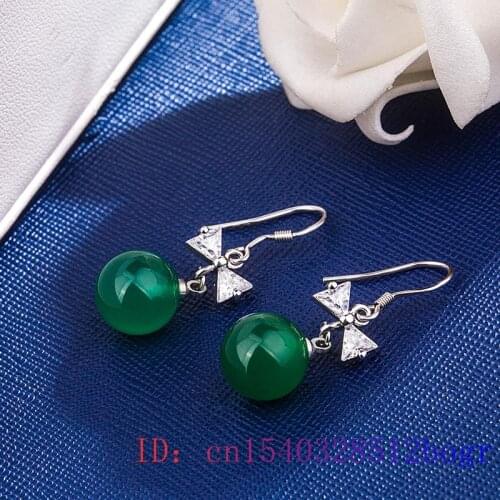 Natural Jade Chalcedony Earrings Charm Jewelry Amulet for Women Jadeite Gifts Agate Fashion 925 Silver