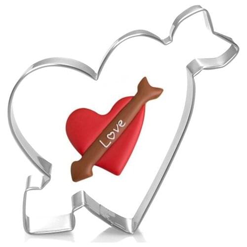 New Stainless Steel Cupid Arrow Cookie Cutter Pancake Mould Biscuit Press Stamp Mold Love Wedding Cake Decorating Biscuits Stamp