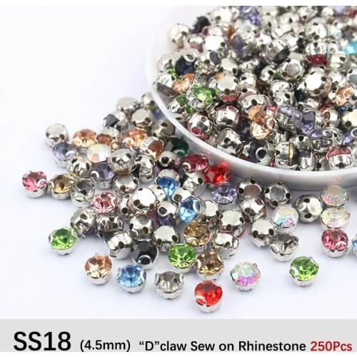 New sale SS18 Mix color Sew on Rhinestone 250Pcs K-silver claw Rhinestones for Garment ornament free shipping
