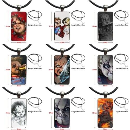 Chucky Horror Churse Of Chucky Childs Play Movie For Women Kids Glass Cabochon Pendant Necklace Rectangle Fashion Necklace