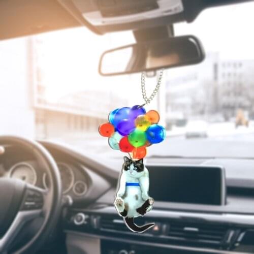 Lovely Cat & Balloons Rear View Mirror Pendant, Bag Cellphone Keyring Wreath Hanging Ornaments