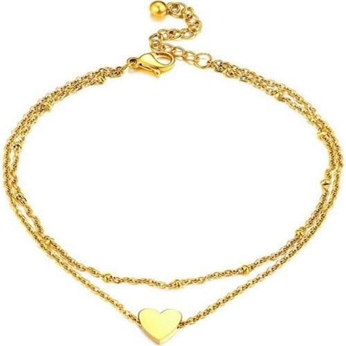 Delicate Anklet Adjustable Portable Double Layer Love Heart Women Feet Chain for Home