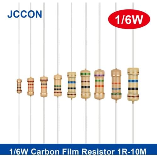 10Pcs 1/6W Resistance 5% Carbon Film Resistor 1R-10M 10R 47R 100R 220R 1K 10K 4K7 100K 560K 1M 3M3 ohm Color Ring Resistance