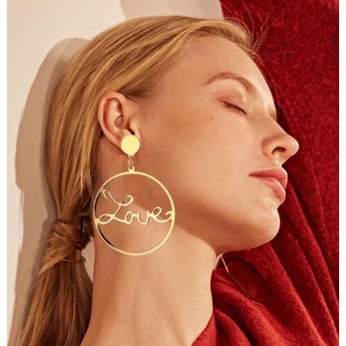 Vienkim Fashion Big Circle Hollow LOVE Earrings for Women Geometric Round Bohemian Dangle Earrings 2019 Trendy Statement Jewelry