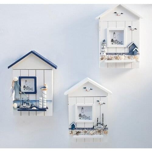 Mediterranean Style House Shape Wooden Key Holder Box Case Wall Mounted Hanging Cabinet Storage Organizer Creative Home