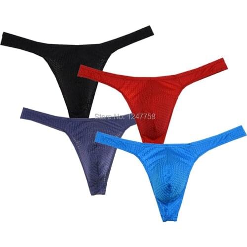Men Solid G Strings Thong Underwear Drawnwork Sexy Gay Sissy Tanga Hombre Jockstrap Penise Bag Breathable Thin Men Underwea