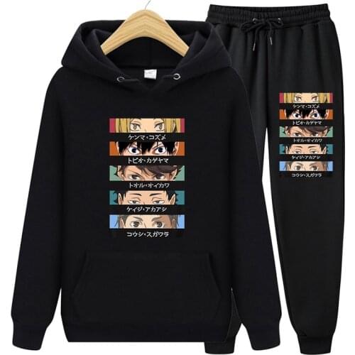 Oversize Hooded Sweatshirts Fall Women Black Hoodie Haikyuu Anime Clothes Ladies Casual Comfortable Long Sleeve Pullover Hoodies