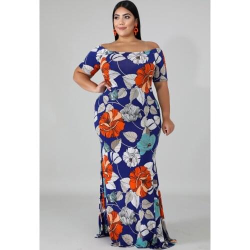 Floral Evening Dresses Long Luxury 2021 Plus Size Off The Shoulder 5xl Short Sleeve Maxi Party Dress Tie Die Womens Clothing