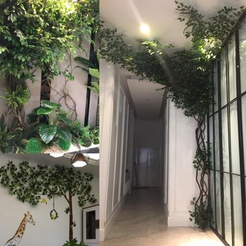 12pcs/Lot Green Artificial Leaves Plastic Banyan Trees Branches DIY For Home Shop Garden Party Decor Silk Leaf Wall Decorative