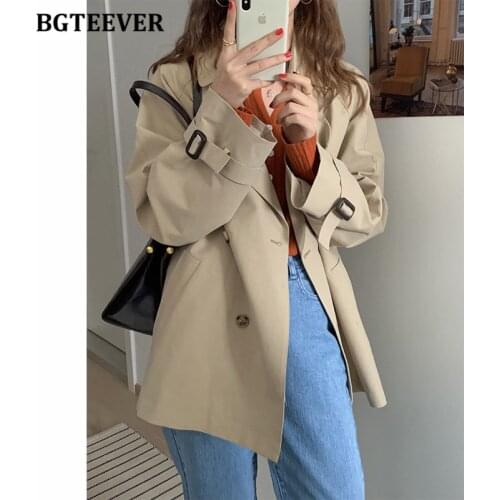 BGTEEVER Vintage Double Breasted Women Trench Coats 2021 Autumn Winter Ladies Jacket Full Sleeve Loose Female Windbreaker