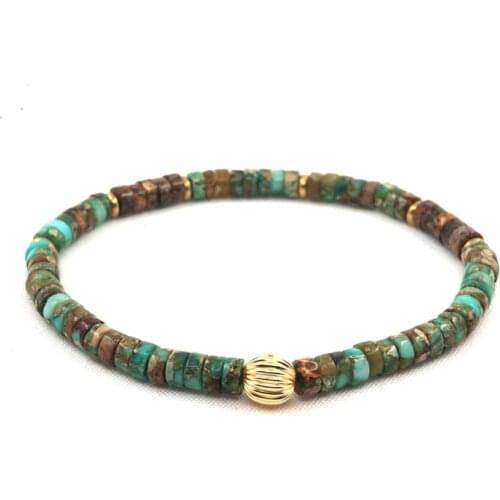 POHIER Turquoises The Heishi Bead Collection Gold Color Beads Charm Bracelet For Man Woman Jewelry