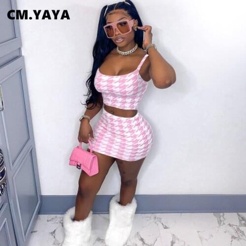 Active Houndstooth Women Two 2 Piece Set Outfits Tank Tops and Midi Mini Skirts Matching Set Tracksuit CM.YAYA