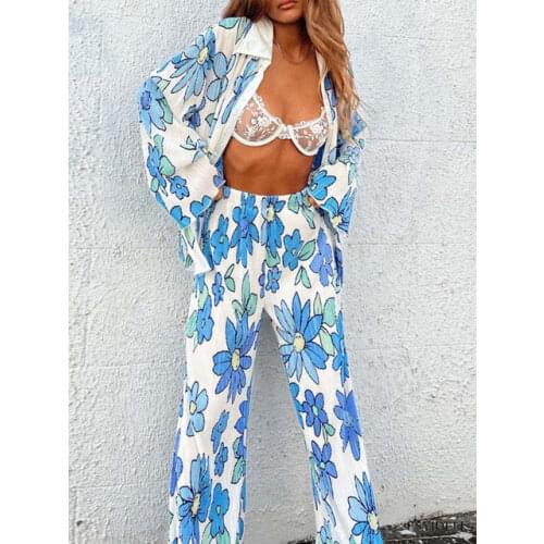Women Vintage Print Two Piece Set Spring Long Sleeve Outfits Summer Casual Loose Pullover Tops+Long Pants Suits Streetwears 5XL