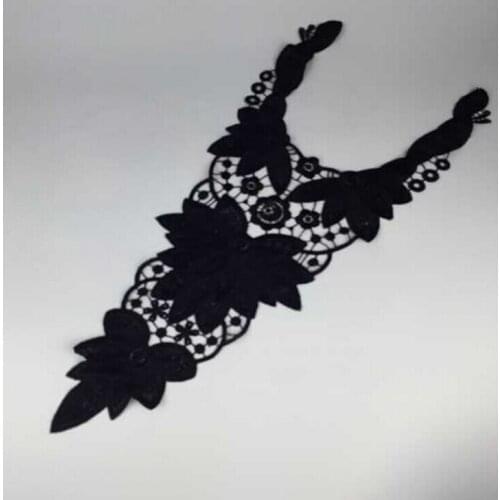 1 Piece 20*56cm Hot Sale Venise Lace Patches Rose Flower Embroidery Decorated Sewing Neckline Collar Applique Trims For Dress
