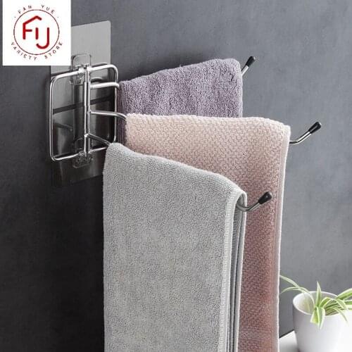 1pc Stainless Steel Towel Rack Shower Shelf Wall-Mounted Towel Holder Adhesive Force Bathroom Shelf Pendant Toilet Paper Holder