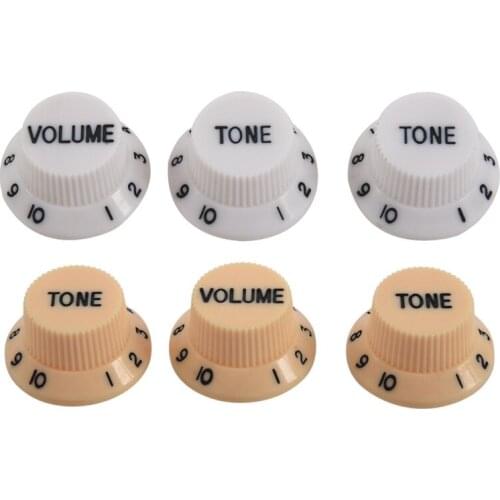 2 Set 1 Volume & 2 Tone Guitar Control Knobs, for Fender Strat Style Guitar - 1 Set Cream& 1 Set White+Black