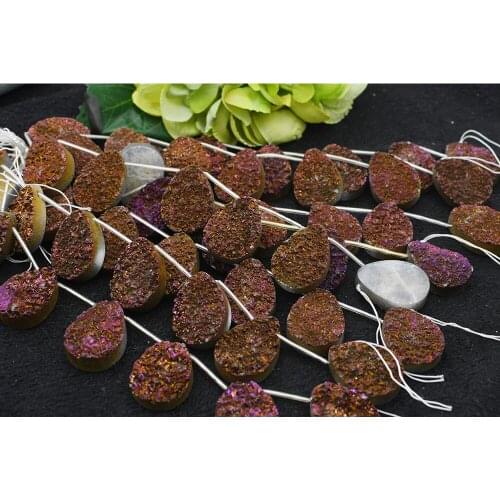 8" AAAAAA Noble Orange crystal drop water shape Gilded agates Natural stone Loose beads for jewelry making Women Healing gifts