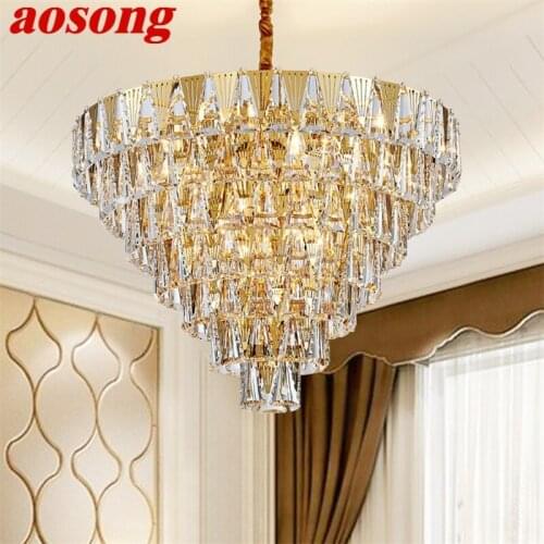 AOSONG Modern Crystal Chandelier Gold Luxury LED Ceiling Fixtures Decorative For Living Room Dining Room Villa Duplex