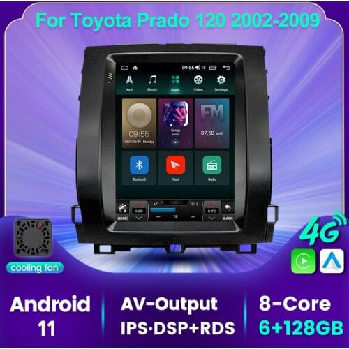 9.7'' Vertical Screen 6+128GB Android 11 Car Multimedia GPS Radio Player For Toyota Prado 120 2002-2009 4G LTE Built-in Carplay