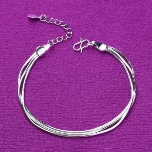 Minimalist Women 3 Layers Snake Chain Bracelet Bangle Adjustable Jewelry Gift