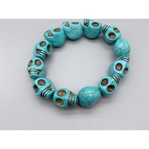 FoLisaUnique Turquoise Bracelet For Women Girls Stretch Elastic Punk Cool Hip Hop Accessorie Skull Bracelet