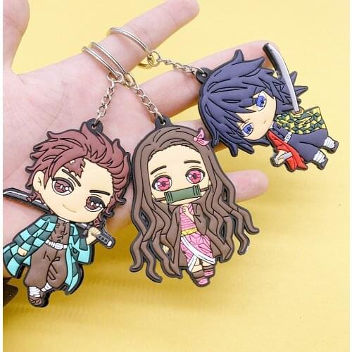 Anime Demon Slayer Figures Keychain Kimetsu No Yaiba Kamado Nezuko Tanjirou PVC Double Sided Soft Glue Keychains Pendant Gift