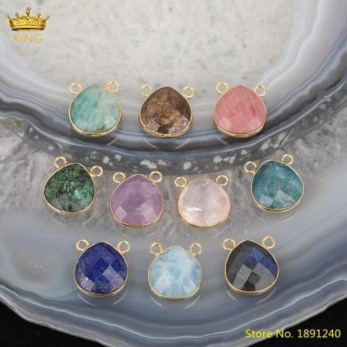 5Pcs/Lot Natural Lapis Turquoises Stone Water Drop Beads Gold Connector Charms For Bracelet Necklace Jewelry Making FZ-85KBI