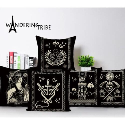 Horror Tarot Cushions Cover Bone Stand Decorative CushionCovers Print Linen Pillows Black and White Portrait Pillows Cases Cojin