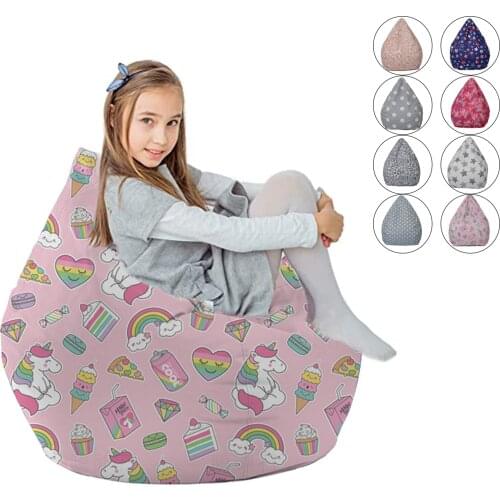 Bean Bag Cover Without Filler Cute Printed Lounger Sack Cozy Lazy Chair Beanbag Slipcover for Adults and Children