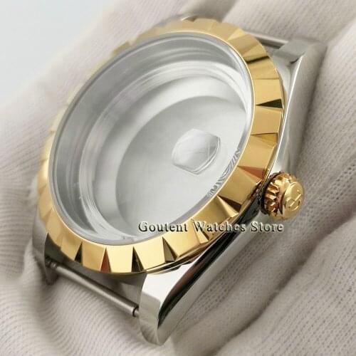Parnis 39mm Sapphire Glass Gold Bezel Mens Case Fit ETA 2836 miyota 8215/8205/821A Mingzhu DG2813/ 3804 movement