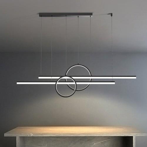 Black Modern Minimalist LED Chandelier Dining Room Island Long Hanging Light Kitchen Decor Pendant Lamp Coffee Acrylic Fixtures