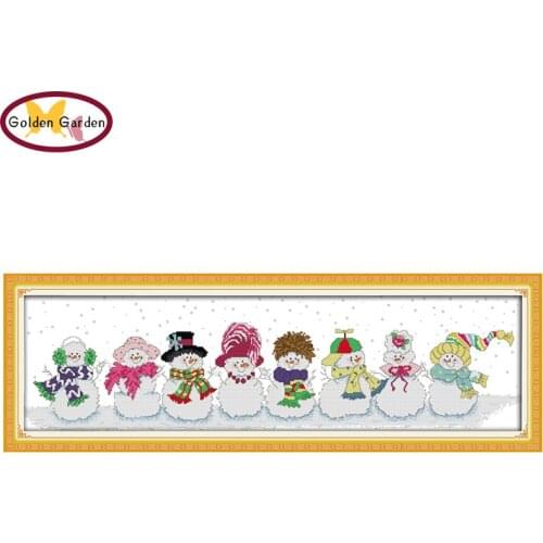 GG Snowman Cross Stitch Kits 14CT 11CT Printing Count Cotton Fabric Embroidery Needlework Joy Sunday Cross-stitch Sets for Kids
