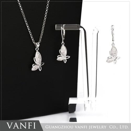 Kfvanfi white color butterfly copper jewelry sets girls fashion cubic zirconia drop earring necklace pendant gifts for ladies
