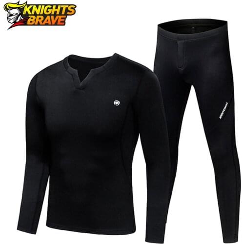 Men Fleece Lined Thermal Underwear Set Motorcycle Skiing Base Layer Winter Warm V-neck Long Johns Shirts & Tops Bottom Suit