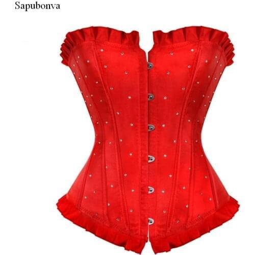 Sapubvava corset bustier top rhinestone brocade red black blue purple plus size clothing sexy gotico korsett for women corse
