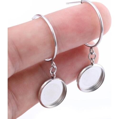 10pcs Fitting 12mm Round Cabochon Earring Blanks Stainless steel ear stud post connector findings diy cameo base setting trays
