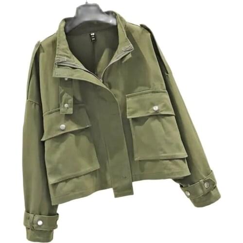 Coat Female 2021Spring Autumn New Harajuku BF Loose All-Match Short Overalls Ladies Jacket Cotton Solid Color Women Outwear L388