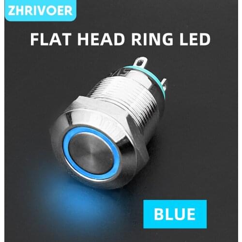 10pcs 12mm Metal Push Button Switch Flat Head Ring LOGO 3-220V Self-reset Momentary Waterproof Car Auto Eng