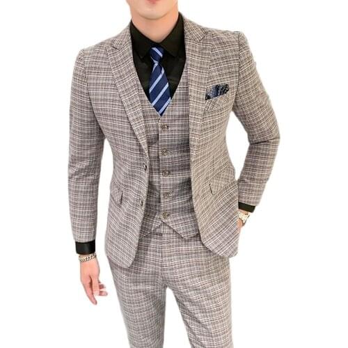 Men Suit Wedding Korean Four Seasons Mens Suit Slim Version Formal Suit Solid Color Lattice Groomsman And Groom Wedding Dress